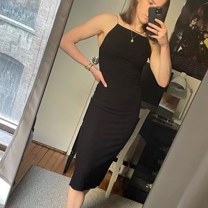 Reformation Rockie Black Ribbed Midi Dress